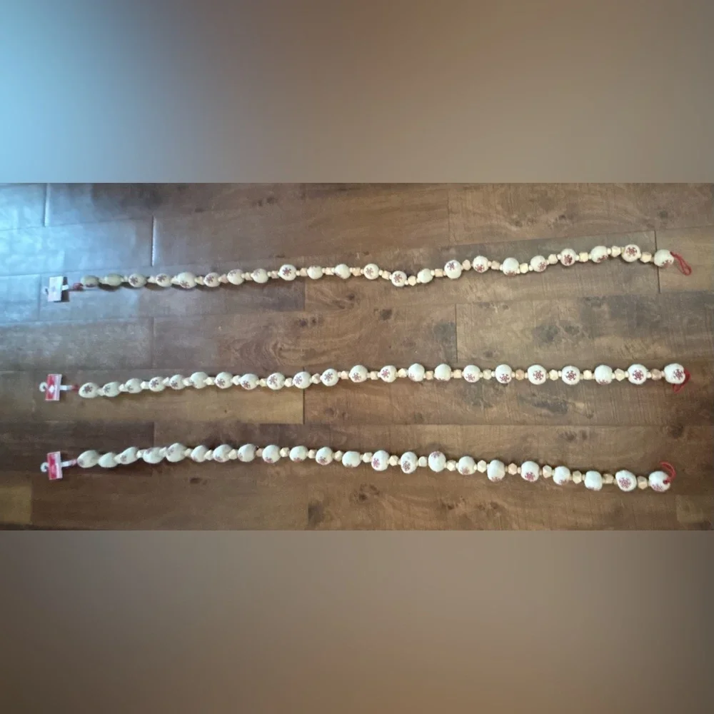 Christmas ball garland NEW NWT 3 sets wood snowflakes 6 ft festive Xmas decor